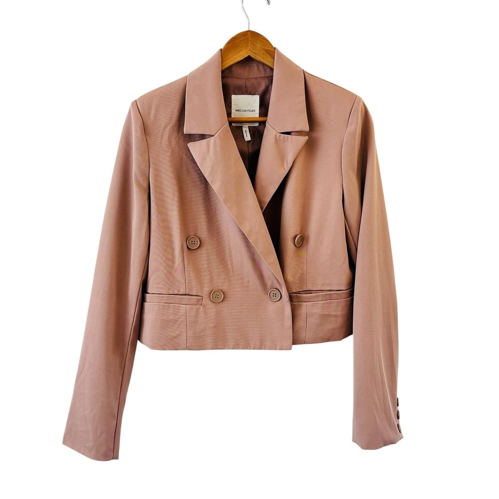 Avec Les Filles Cropped Blazer Jacket Womens Size S Beige Pink Career Office